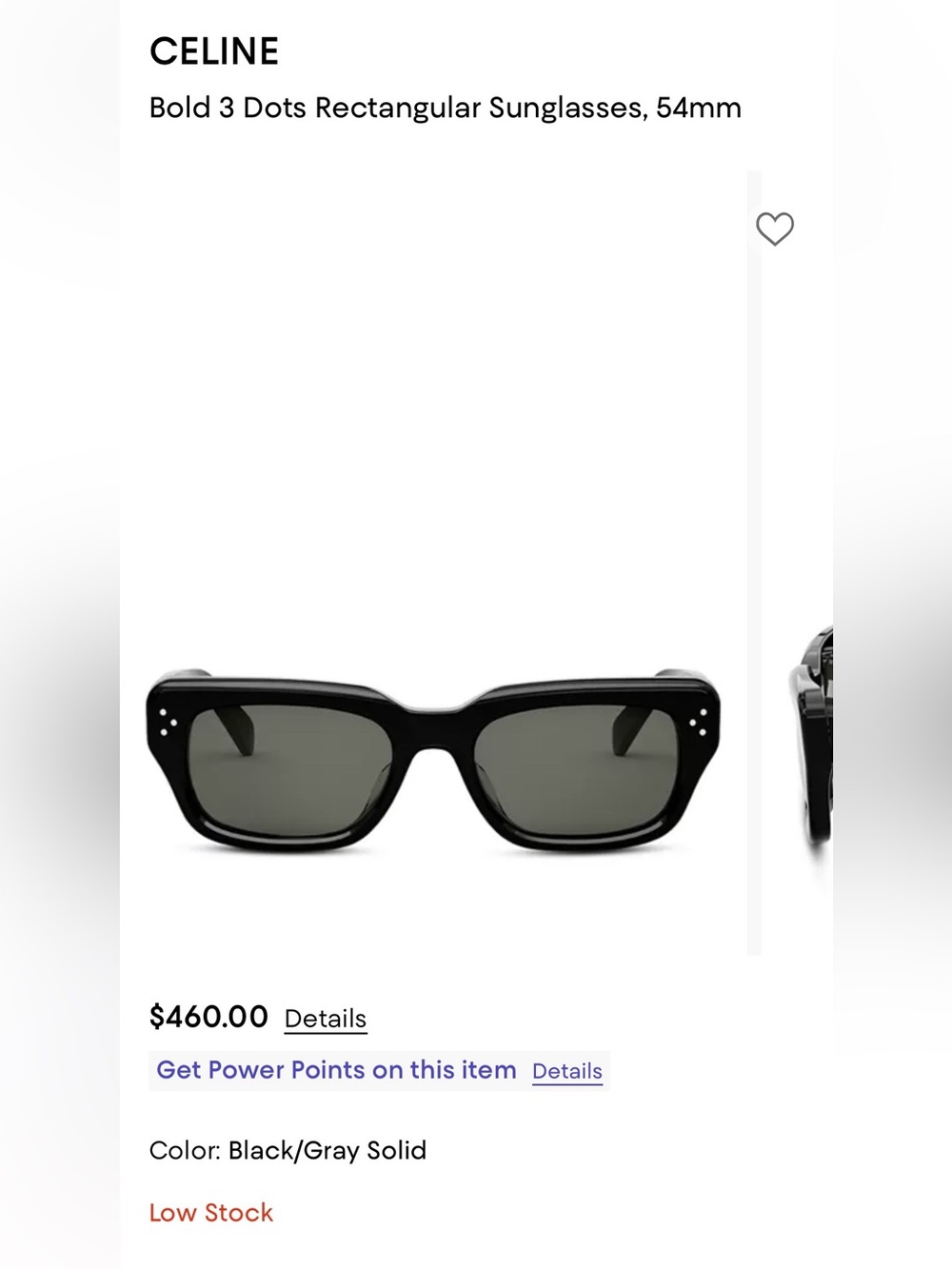 Celine Bold 3 Dots Rectangular Sunglasses  Black/Gray CL40171I
